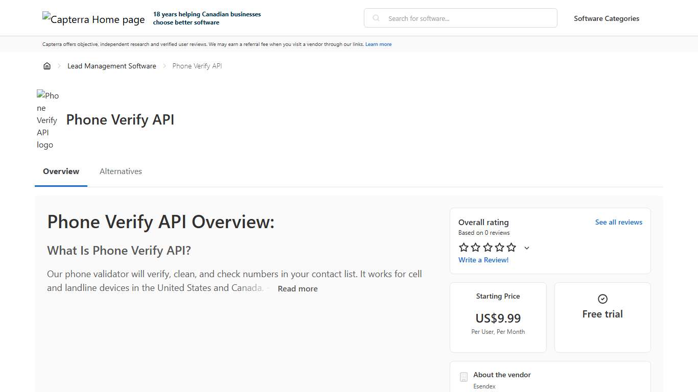 Phone Verify API Pricing, Reviews & Features - Capterra Canada 2026